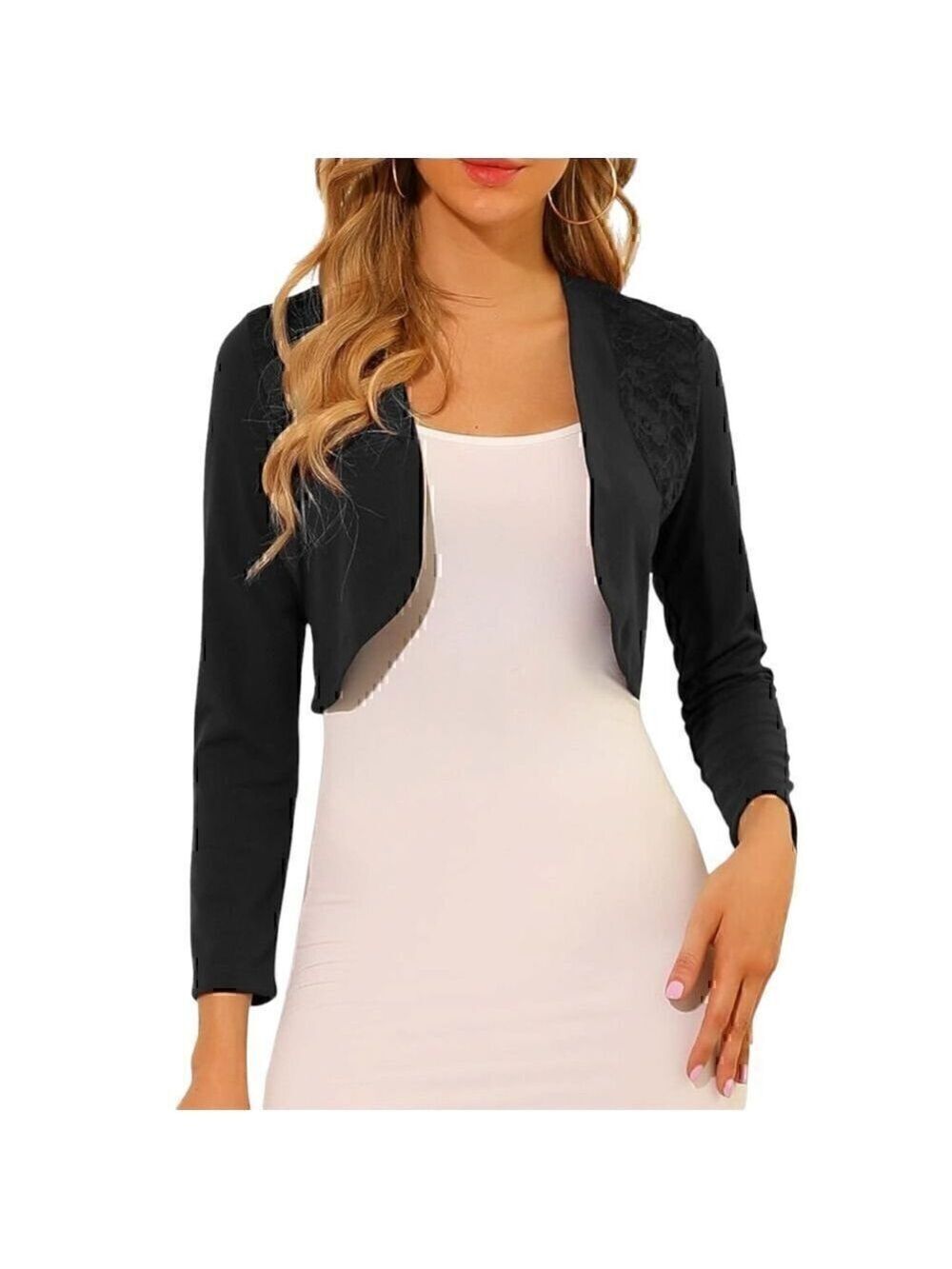 Allegra K Long Sleeve Open Crop Top XL